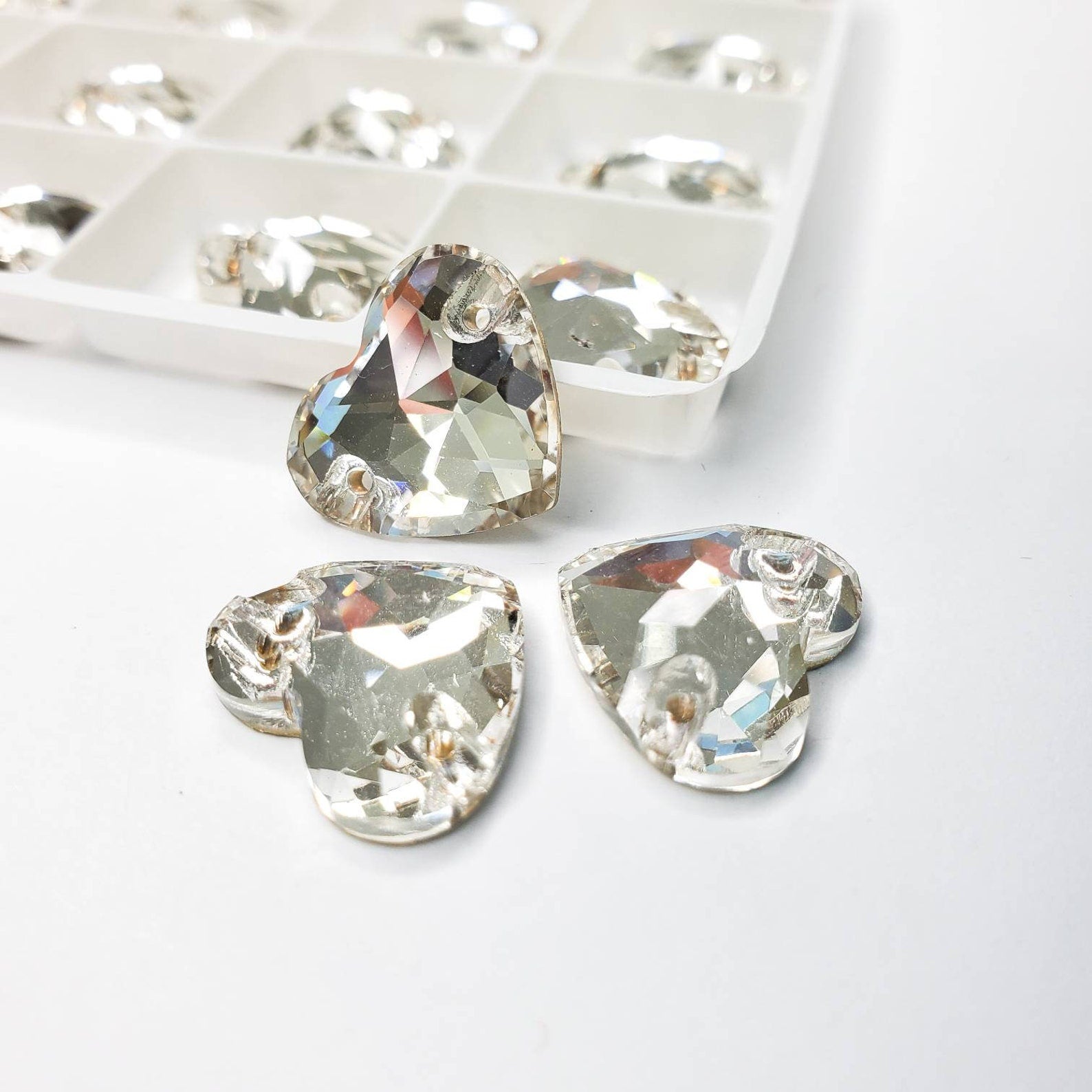 Clear HEART Sew On stones - Glass Rhinestone